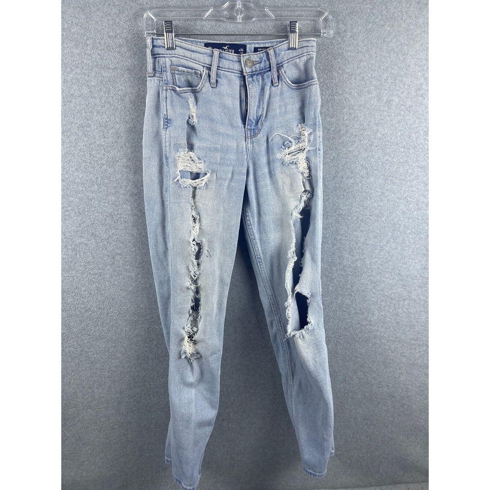 Hollister California High Rise Mom Jeans Women's 24 Blue Light Wash Distressed‎